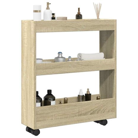 Opbergtrolley smal 3-laags bewerkt hout sonoma eikenkleurig 1