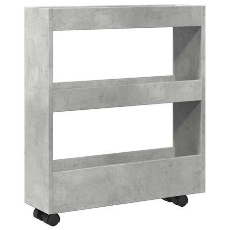 Opbergtrolley smal 3-laags bewerkt hout betongrijs 2