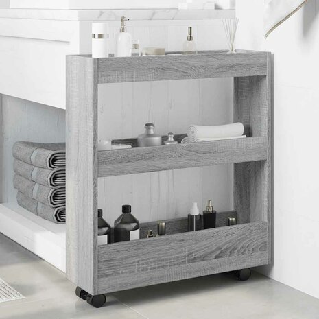Opbergtrolley smal 3-laags bewerkt hout grijs sonoma eiken 3