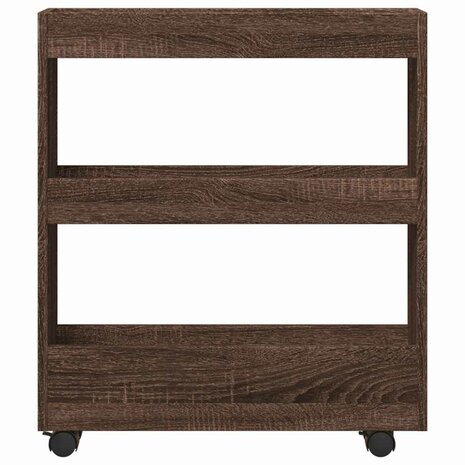 Opbergtrolley smal 3-laags bewerkt hout bruin eikenkleurig 4