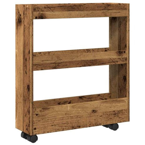 Opbergtrolley smal 3-laags bewerkt hout oud houtkleurig 2