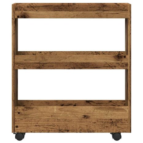Opbergtrolley smal 3-laags bewerkt hout oud houtkleurig 4