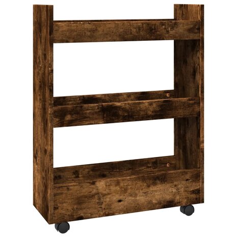 Opbergtrolley smal 3-laags bewerkt hout gerookt eikenkleurig 6