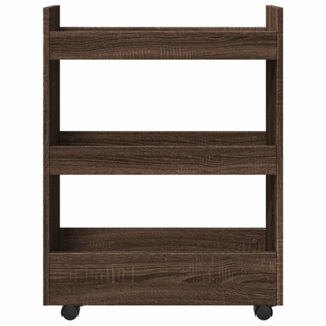 Opbergtrolley smal 3-laags bewerkt hout bruin eikenkleurig 4