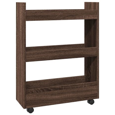 Opbergtrolley smal 3-laags bewerkt hout bruin eikenkleurig 6