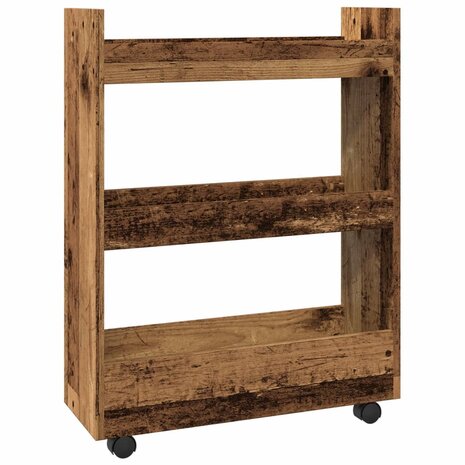 Opbergtrolley smal 3-laags bewerkt hout oud houtkleurig 2