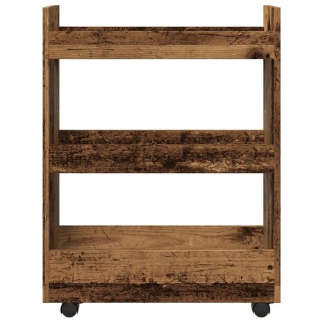 Opbergtrolley smal 3-laags bewerkt hout oud houtkleurig 4
