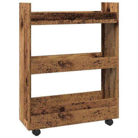 Opbergtrolley smal 3-laags bewerkt hout oud houtkleurig 6