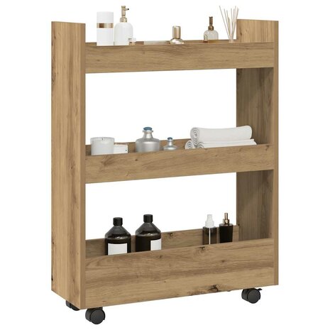 Opbergtrolley smal 3-laags bewerkt hout artisanaal eikenkleurig 3