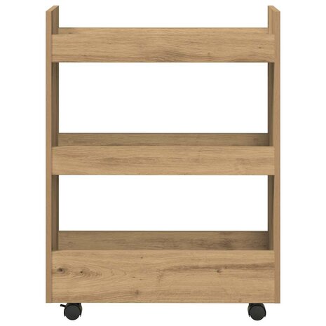 Opbergtrolley smal 3-laags bewerkt hout artisanaal eikenkleurig 4