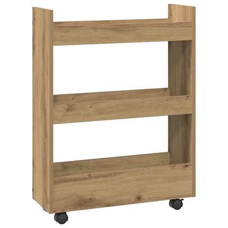 Opbergtrolley smal 3-laags bewerkt hout artisanaal eikenkleurig 6