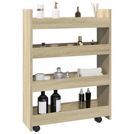 Opbergtrolley smal 4-laags bewerkt hout sonoma eikenkleurig 1