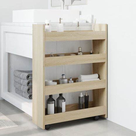 Opbergtrolley smal 4-laags bewerkt hout sonoma eikenkleurig 3