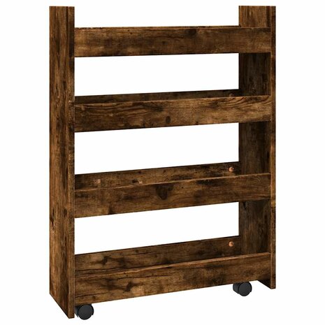 Opbergtrolley smal 4-laags bewerkt hout gerookt eikenkleurig 6