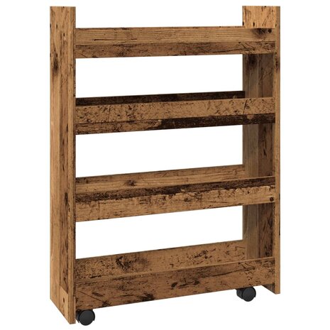 Opbergtrolley smal 4-laags bewerkt hout oud houtkleurig 2