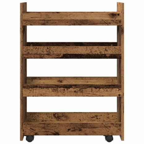 Opbergtrolley smal 4-laags bewerkt hout oud houtkleurig 4