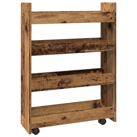 Opbergtrolley smal 4-laags bewerkt hout oud houtkleurig 6