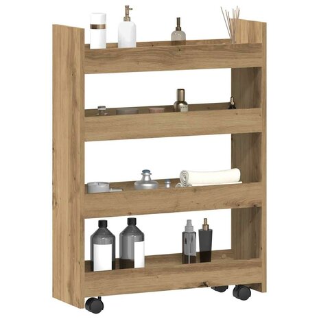 Opbergtrolley smal 4-laags bewerkt hout artisanaal eikenkleurig 3