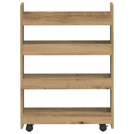 Opbergtrolley smal 4-laags bewerkt hout artisanaal eikenkleurig 4