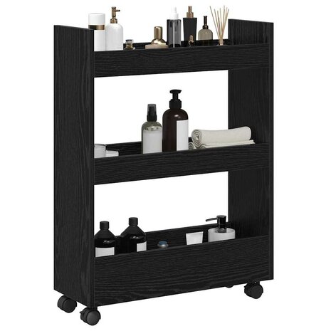 Smalle Opbergtrolley Zwart Eiken 60 x 22 x 80 cm Bewerkt hout 3