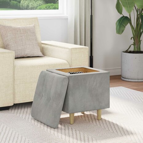 Opslag ottoman met kussen Lichtgrijs 40 x 40 x 45 cm Fluweel 4
