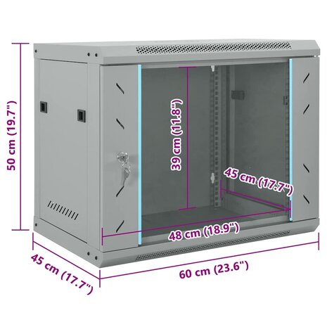 Netwerkkast met opslag Grijs 60 x 45 x 50 cm Staal 9