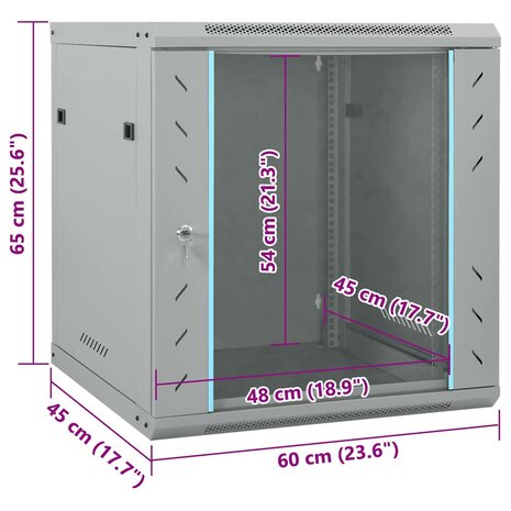 Netwerkkast met opslag Grijs 60 x 45 x 65 cm Staal 9