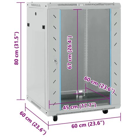 Netwerkkast met opslag Grijs 60 x 60 x 80 cm Staal 9