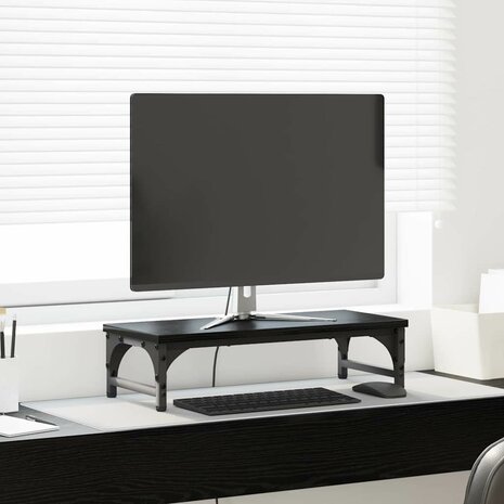 MonitorstandaardZwart Eiken 55 x 23 x 14 cm Bewerkt hout 1