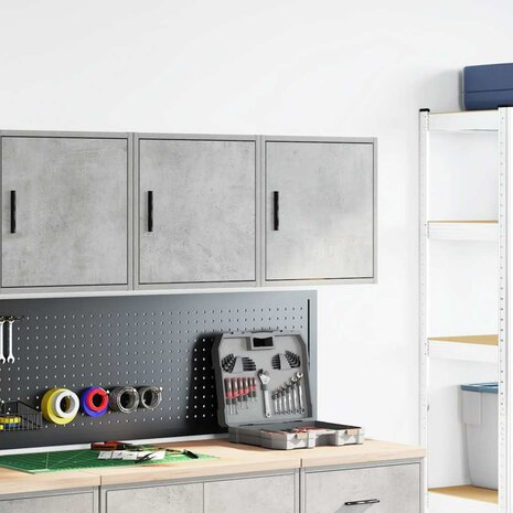 Garage wandkasten 2 st bewerkt hout betongrijs 3