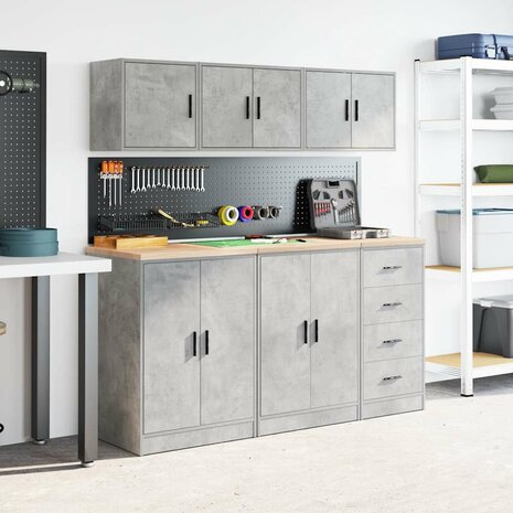 Garage wandkasten 2 st bewerkt hout betongrijs 4