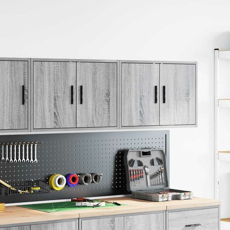 Garage wandkasten 2 st spaanplaat Sonoma grijs 3