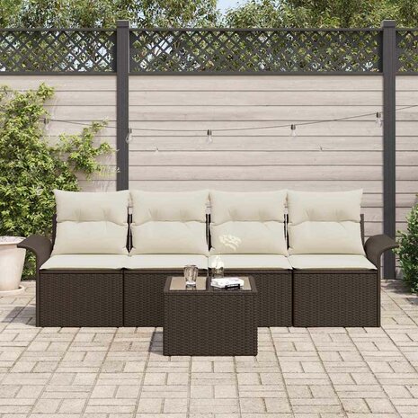 Bankstel met kussen 5 pcs Bruin poly rattan 3