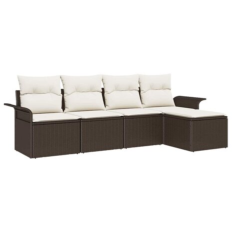 Buitensofa met kussen 5 pcs Bruin poly rattan 2
