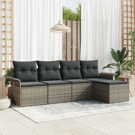 Buitensofa met kussen 5 pcs Grijs poly rattan 1