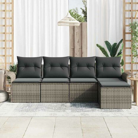 Buitensofa met kussen 5 pcs Grijs poly rattan 3