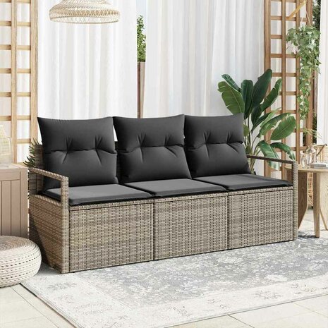 Bankstel 3 pcs Grijs poly rattan 1