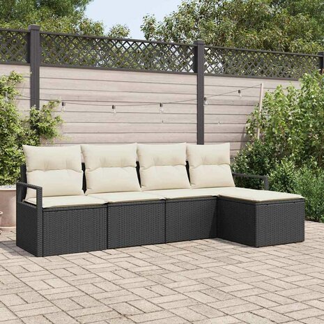 Bankstel 5 pcs Zwart poly rattan 1