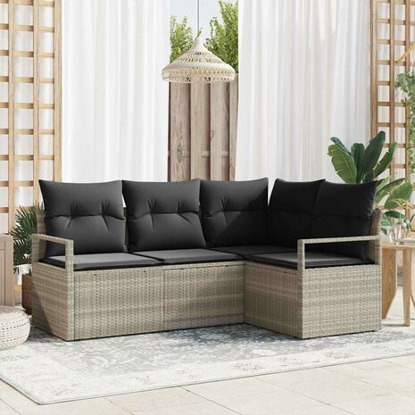Bankstel 4 pcs Lichtgrijs poly rattan 1