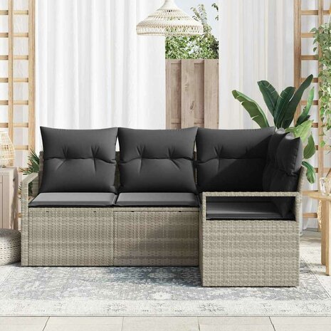 Bankstel 4 pcs Lichtgrijs poly rattan 3