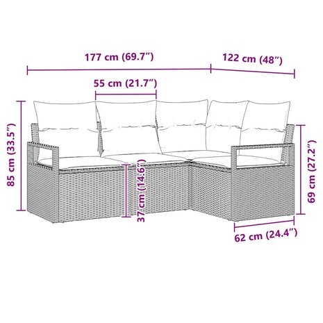 Bankstel 4 pcs Lichtgrijs poly rattan 8