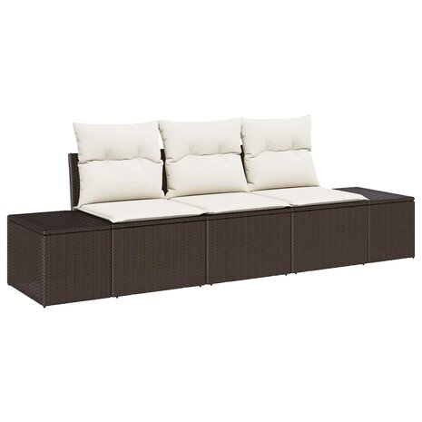 Bankstel met kussen 3 pcs Bruin poly rattan 2