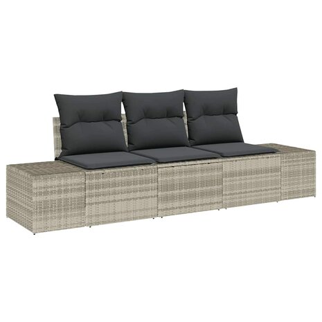 Bankstel met kussen 3 pcs Lichtgrijs poly rattan 2
