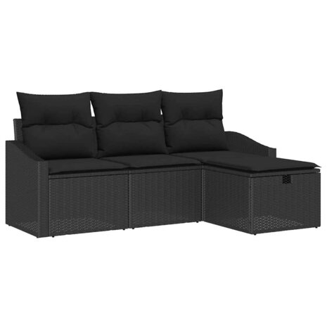 Bankstel met kussen met opslag 4 pcs Zwart poly rattan 2