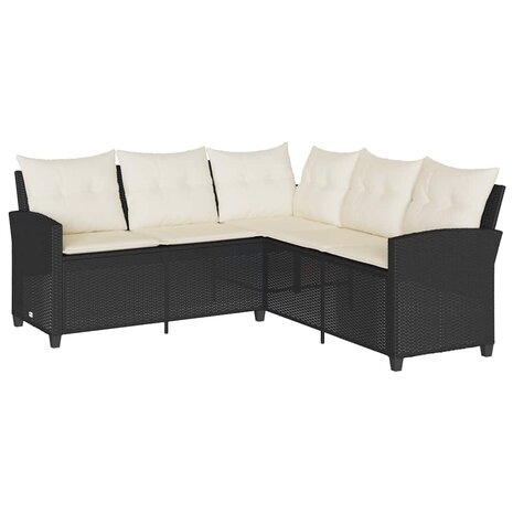 Loungebank met kussens L-vormig poly rattan zwart 2