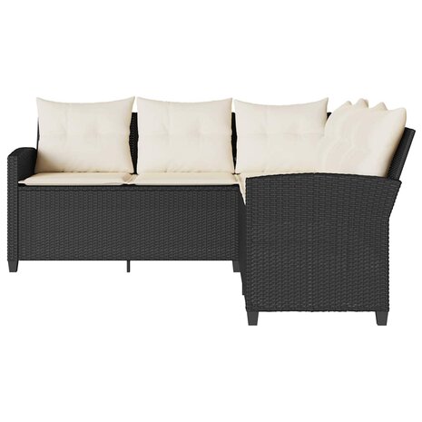 Loungebank met kussens L-vormig poly rattan zwart 3
