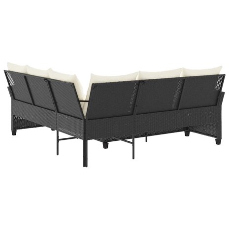 Loungebank met kussens L-vormig poly rattan zwart 5