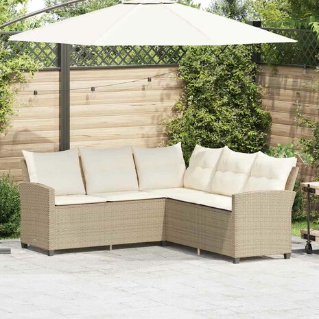 Loungebank met kussens L-vormig poly rattan beige 1