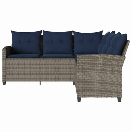 Loungebank met kussens L-vormig poly rattan grijs 3