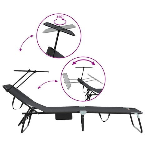 Opvouwbare zonnebed Zwart 190 x 57 x 81 cm oxford 8